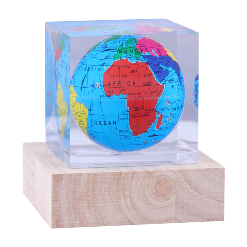 Custom Home Decoration Quadratische polygonale zylindrische klare Plexiglas -Kristall -Acryl -Mini -Schreibtisch Globus Papergewicht Orament